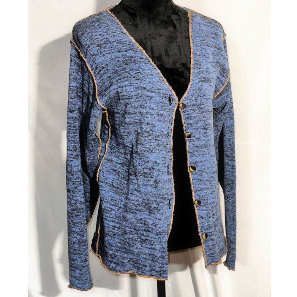 Tribe Brand Blue Varigated Button-up Sweater, Size Small